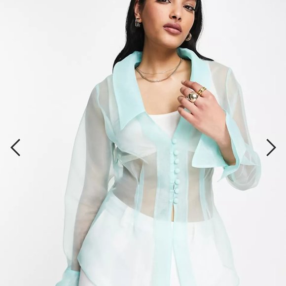 *NWT* ASOS DESIGN occasion organza shirt in light blue - Picture 4 of 4
